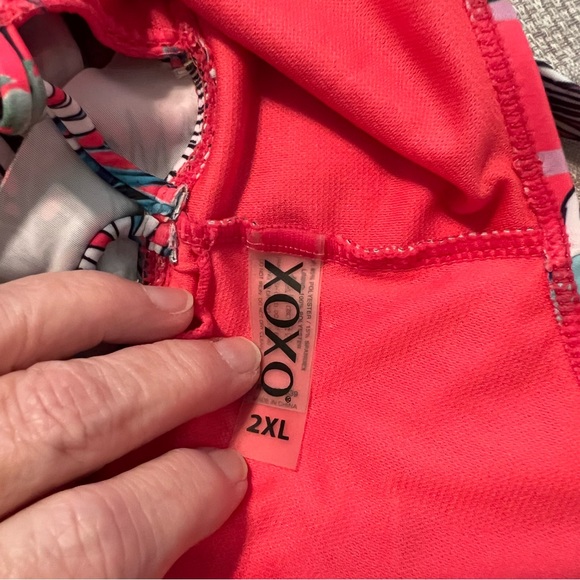XOXO One Piece Swimsuit Coral Pink Stripe w/Palms Sz 2X - Picture 11 of 12